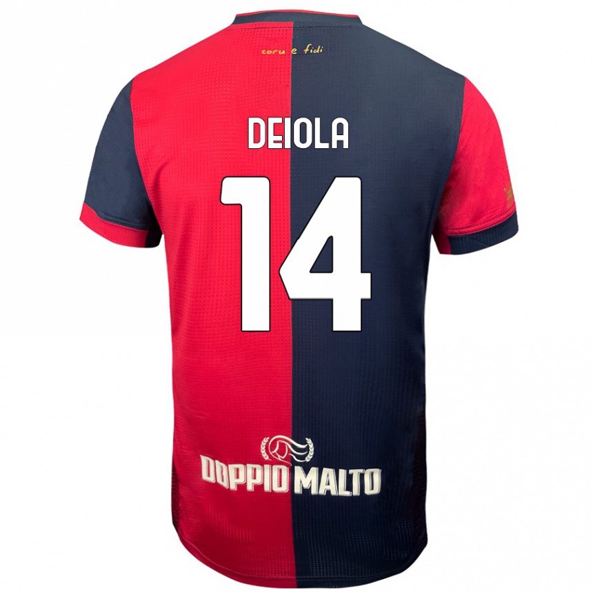 Kids Football Alessandro Deiola #14 Red Darker Blue Home Jersey 2024/25 T-Shirt Uk