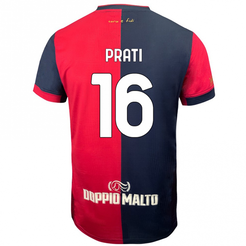 Kids Football Matteo Prati #16 Red Darker Blue Home Jersey 2024/25 T-Shirt Uk