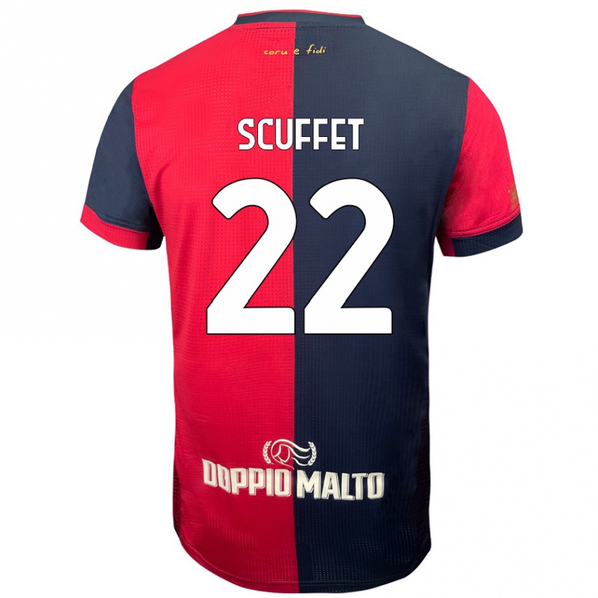 Kids Football Simone Scuffet #22 Red Darker Blue Home Jersey 2024/25 T-Shirt Uk