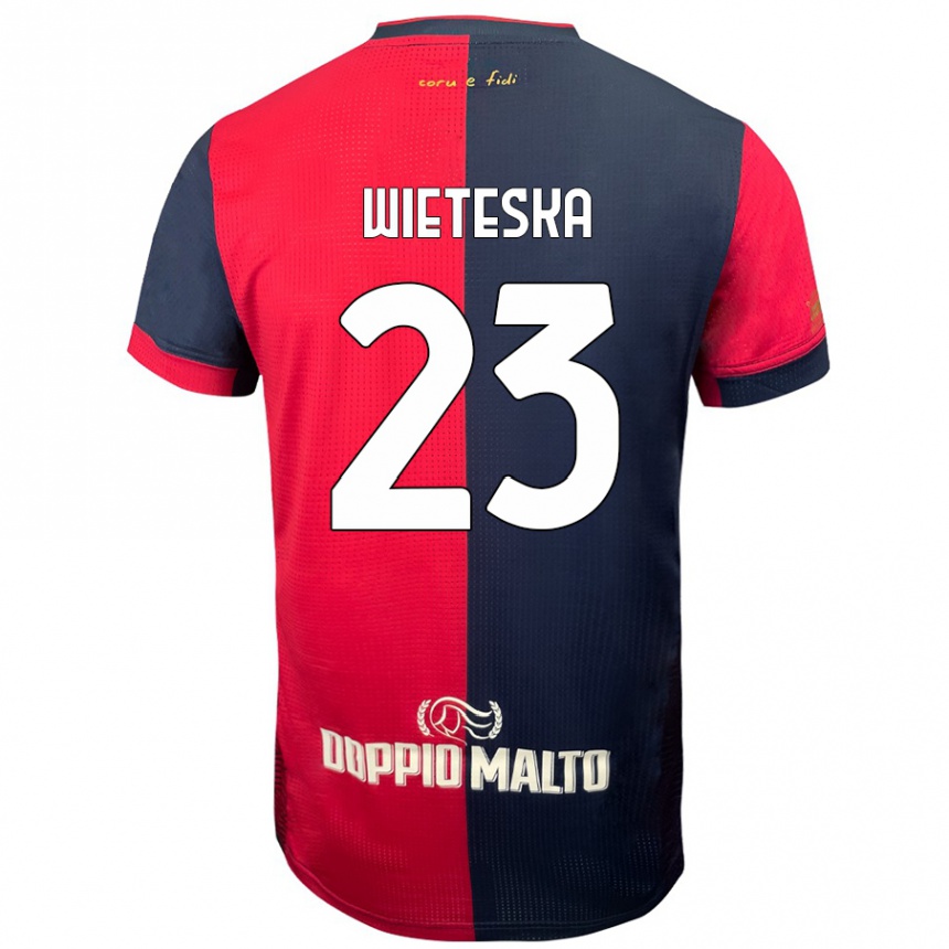 Kids Football Mateusz Wieteska #23 Red Darker Blue Home Jersey 2024/25 T-Shirt Uk