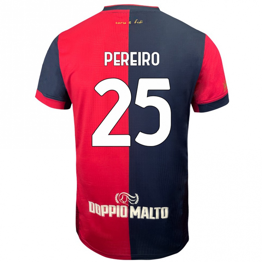 Kids Football Gastón Pereiro #25 Red Darker Blue Home Jersey 2024/25 T-Shirt Uk