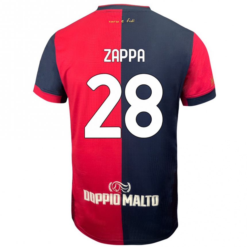 Kids Football Gabriele Zappa #28 Red Darker Blue Home Jersey 2024/25 T-Shirt Uk