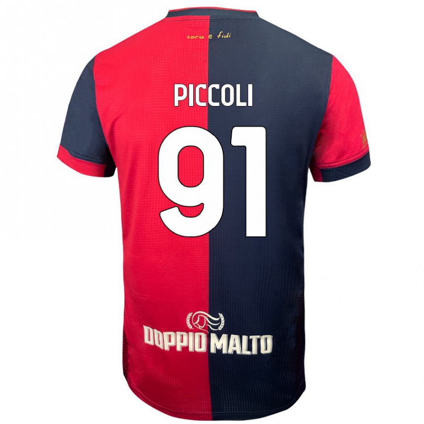 Kids Football Roberto Piccoli #91 Red Darker Blue Home Jersey 2024/25 T-Shirt Uk