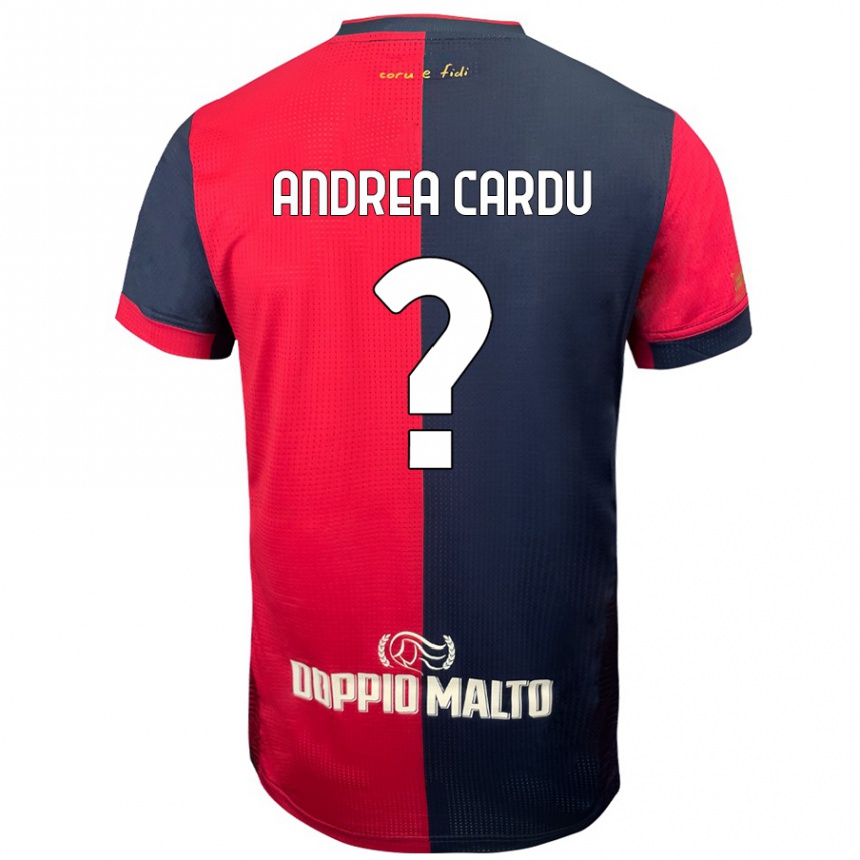 Kids Football Gian Andrea Cardu #0 Red Darker Blue Home Jersey 2024/25 T-Shirt Uk