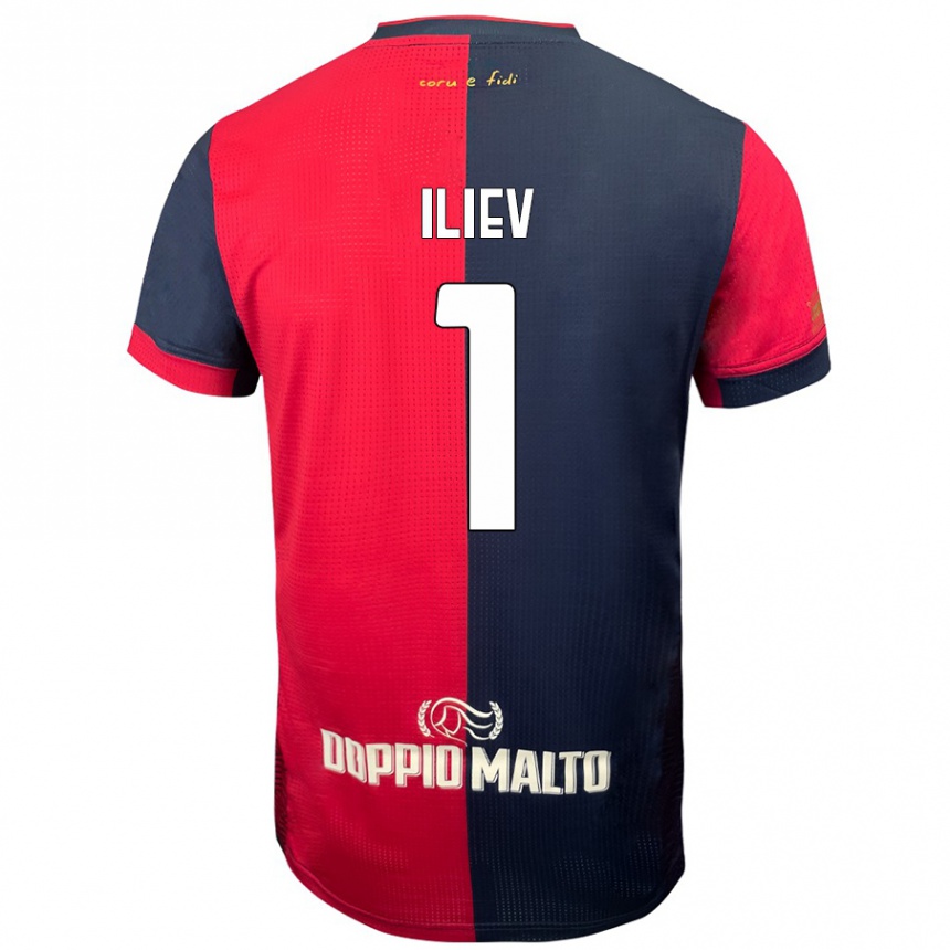 Kids Football Velizar-Iliya Iliev #1 Red Darker Blue Home Jersey 2024/25 T-Shirt Uk