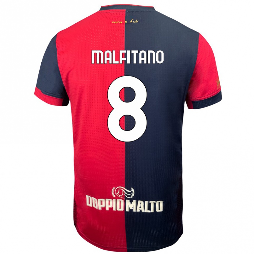 Kids Football Roberto Malfitano #8 Red Darker Blue Home Jersey 2024/25 T-Shirt Uk