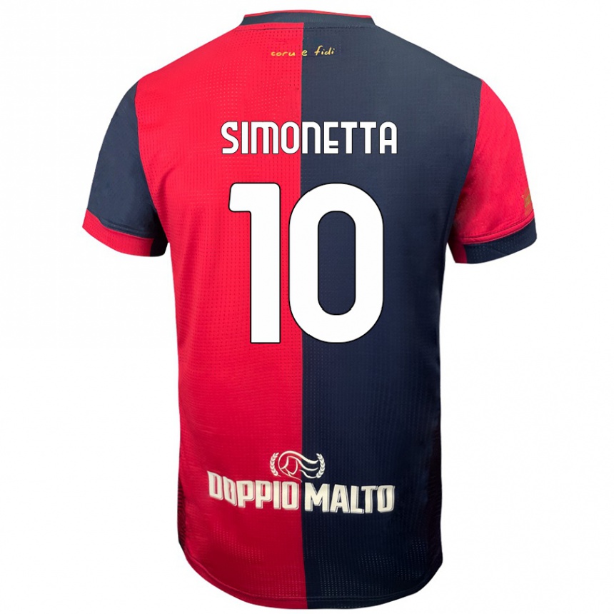 Kids Football Jacopo Simonetta #10 Red Darker Blue Home Jersey 2024/25 T-Shirt Uk