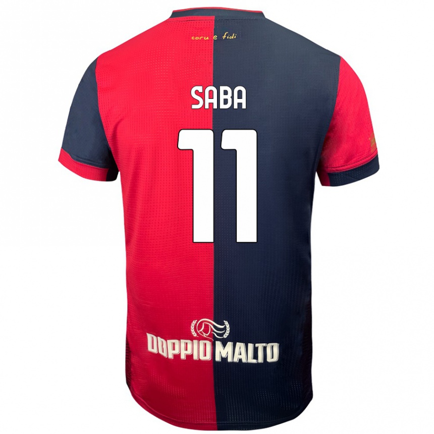 Kids Football Alessio Saba #11 Red Darker Blue Home Jersey 2024/25 T-Shirt Uk