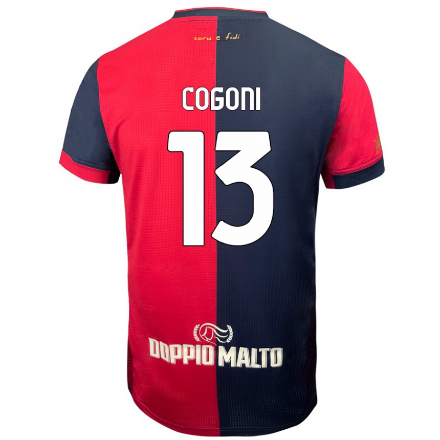 Kids Football Andrea Cogoni #13 Red Darker Blue Home Jersey 2024/25 T-Shirt Uk