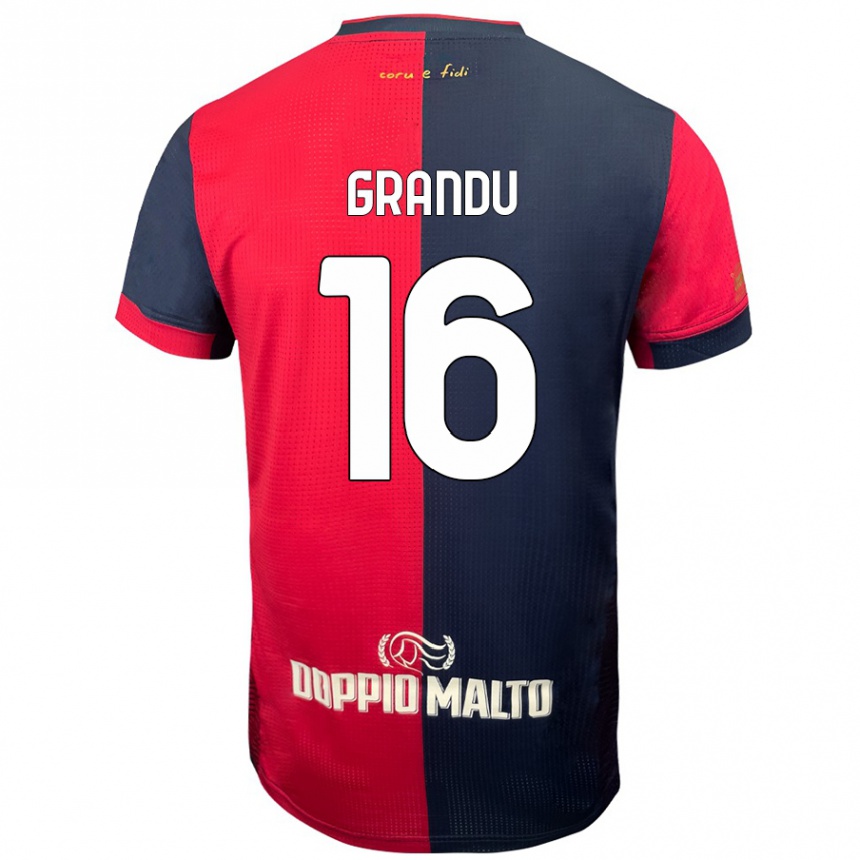 Kids Football Nicola Grandu #16 Red Darker Blue Home Jersey 2024/25 T-Shirt Uk