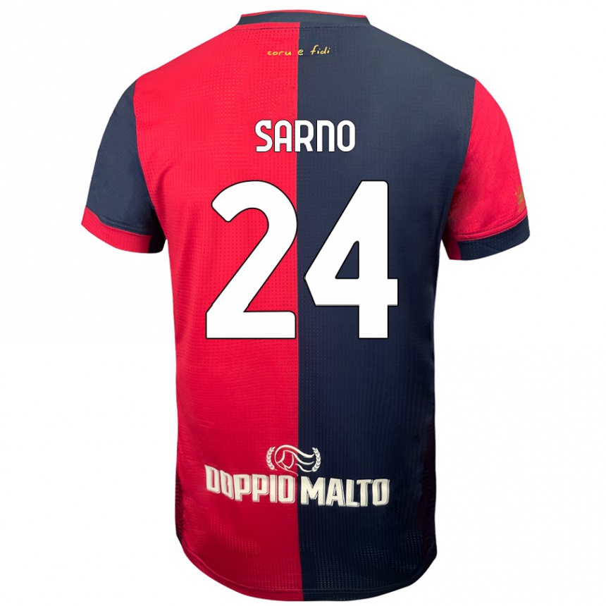 Kids Football Vincenzo Sarno #24 Red Darker Blue Home Jersey 2024/25 T-Shirt Uk