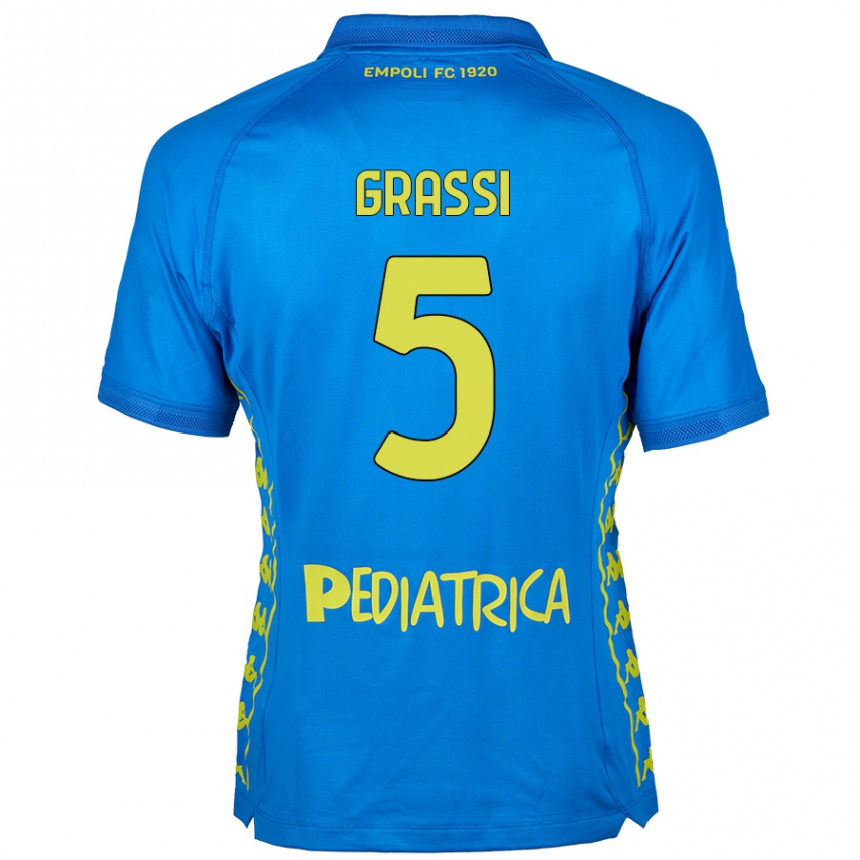 Kids Football Alberto Grassi #5 Blue Home Jersey 2024/25 T-Shirt Uk