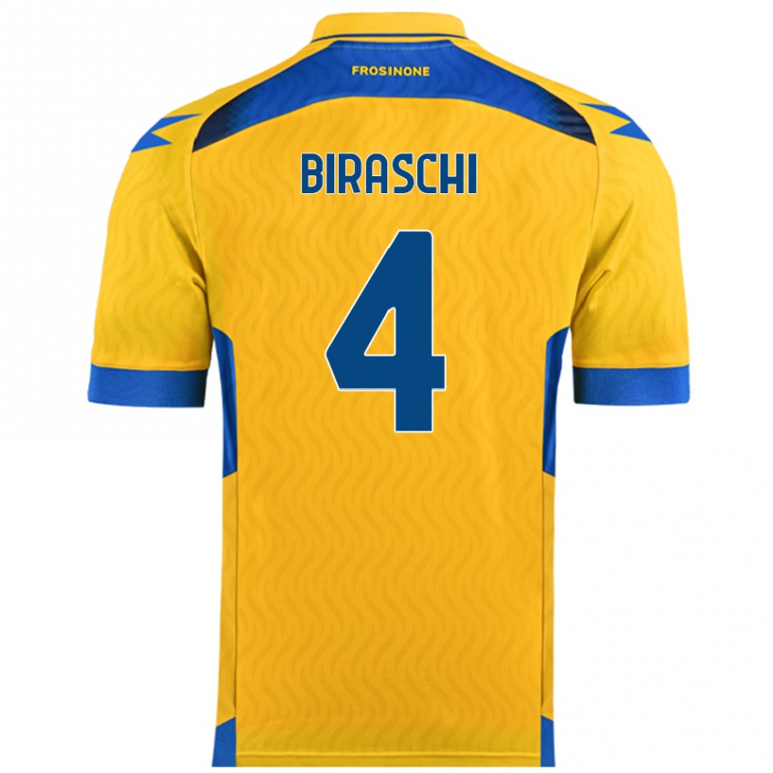 Kids Football Davide Biraschi #4 Yellow Home Jersey 2024/25 T-Shirt Uk