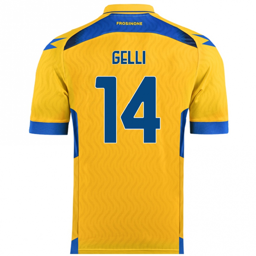 Kids Football Francesco Gelli #14 Yellow Home Jersey 2024/25 T-Shirt Uk