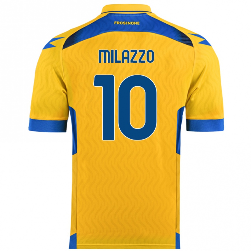 Kids Football Simone Milazzo #10 Yellow Home Jersey 2024/25 T-Shirt Uk