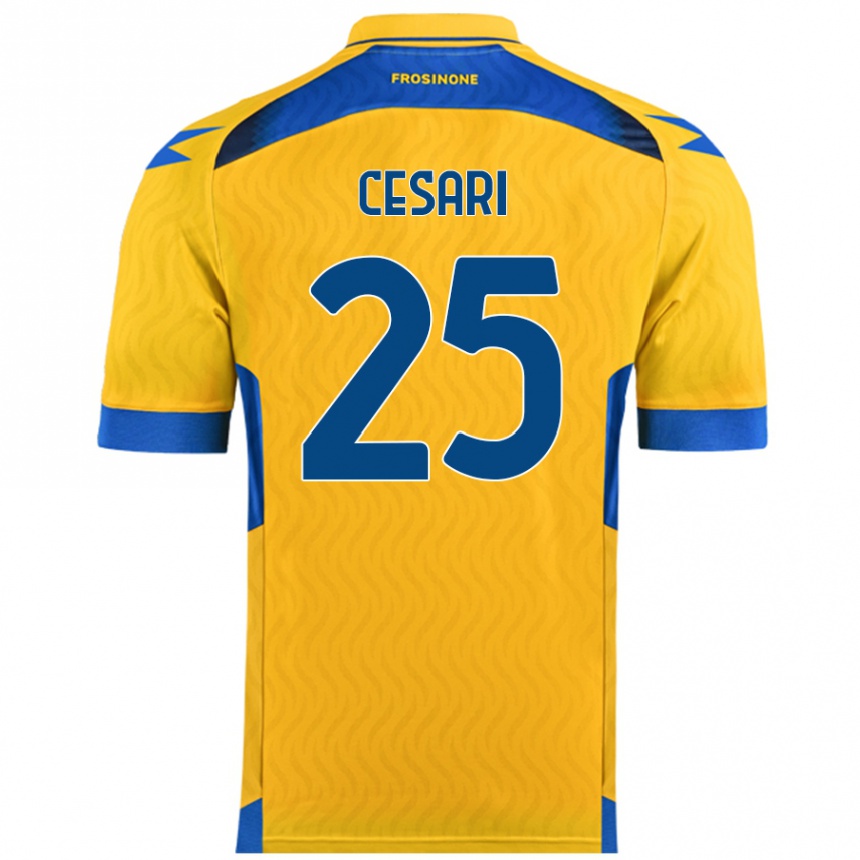 Kids Football Nicolò Cesari #25 Yellow Home Jersey 2024/25 T-Shirt Uk