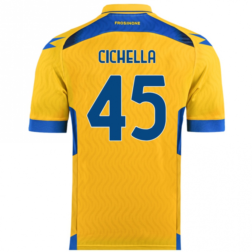 Kids Football Matteo Cichella #45 Yellow Home Jersey 2024/25 T-Shirt Uk