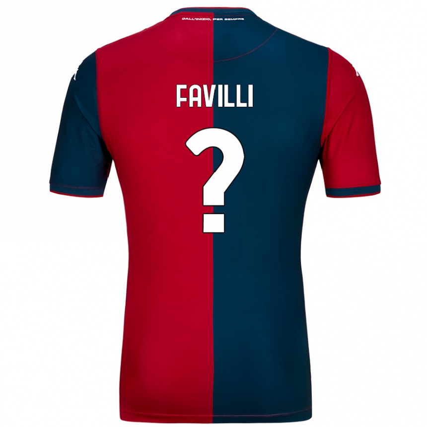 Kids Football Andrea Favilli #0 Red Dark Blue Home Jersey 2024/25 T-Shirt Uk