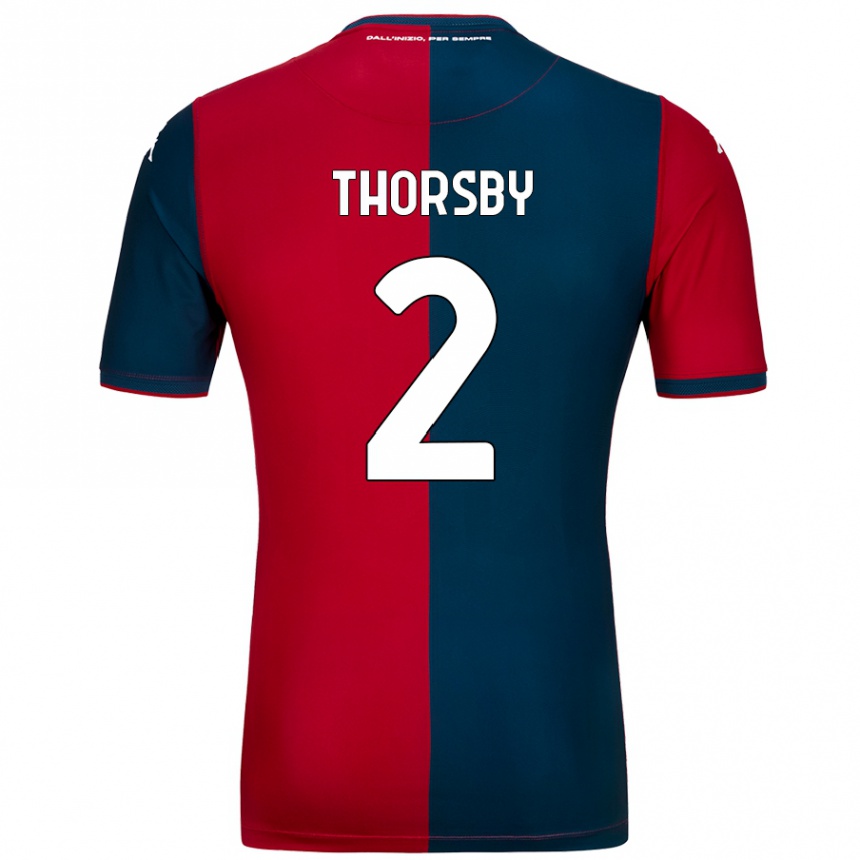 Kids Football Morten Thorsby #2 Red Dark Blue Home Jersey 2024/25 T-Shirt Uk