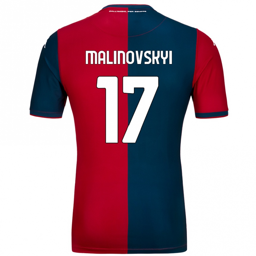 Kids Football Ruslan Malinovskyi #17 Red Dark Blue Home Jersey 2024/25 T-Shirt Uk