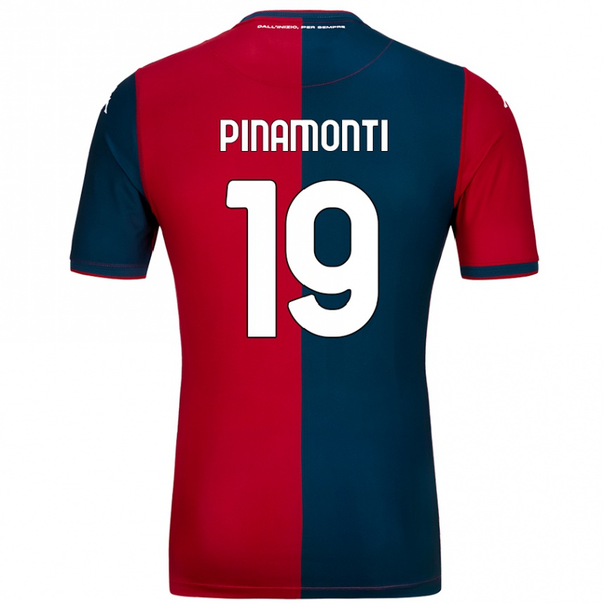 Kids Football Andrea Pinamonti #19 Red Dark Blue Home Jersey 2024/25 T-Shirt Uk