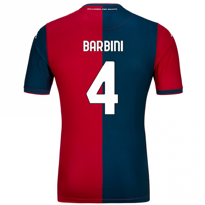 Kids Football Matteo Barbini #4 Red Dark Blue Home Jersey 2024/25 T-Shirt Uk