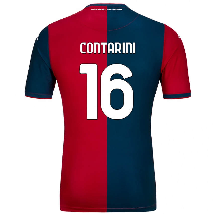 Kids Football Jacopo Contarini #16 Red Dark Blue Home Jersey 2024/25 T-Shirt Uk