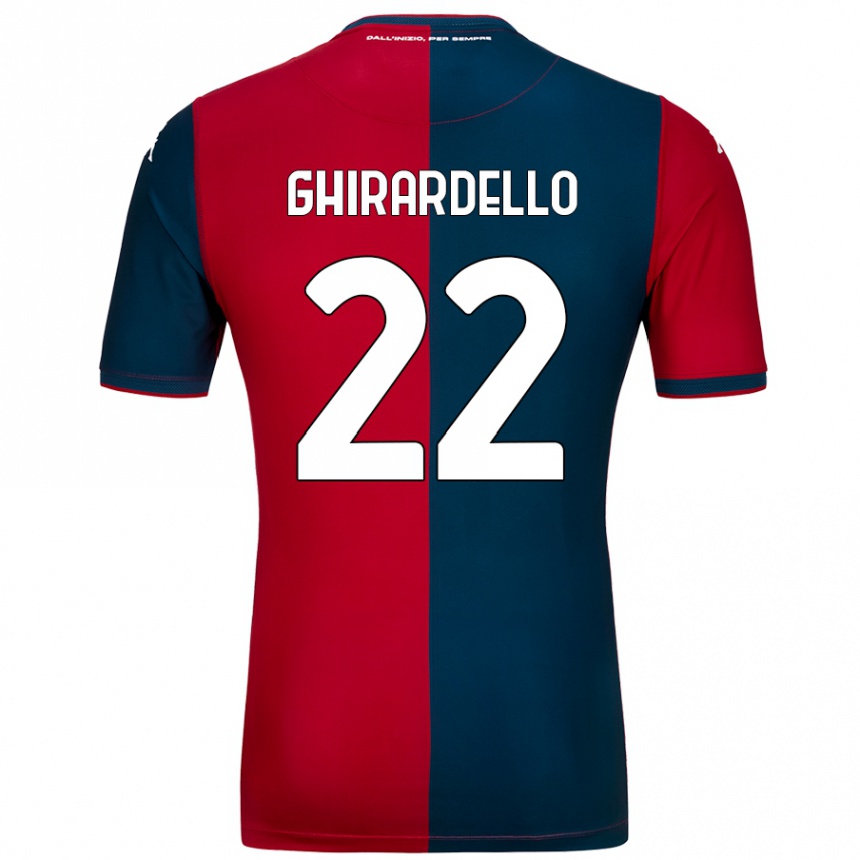 Kids Football Tommaso Ghirardello #22 Red Dark Blue Home Jersey 2024/25 T-Shirt Uk