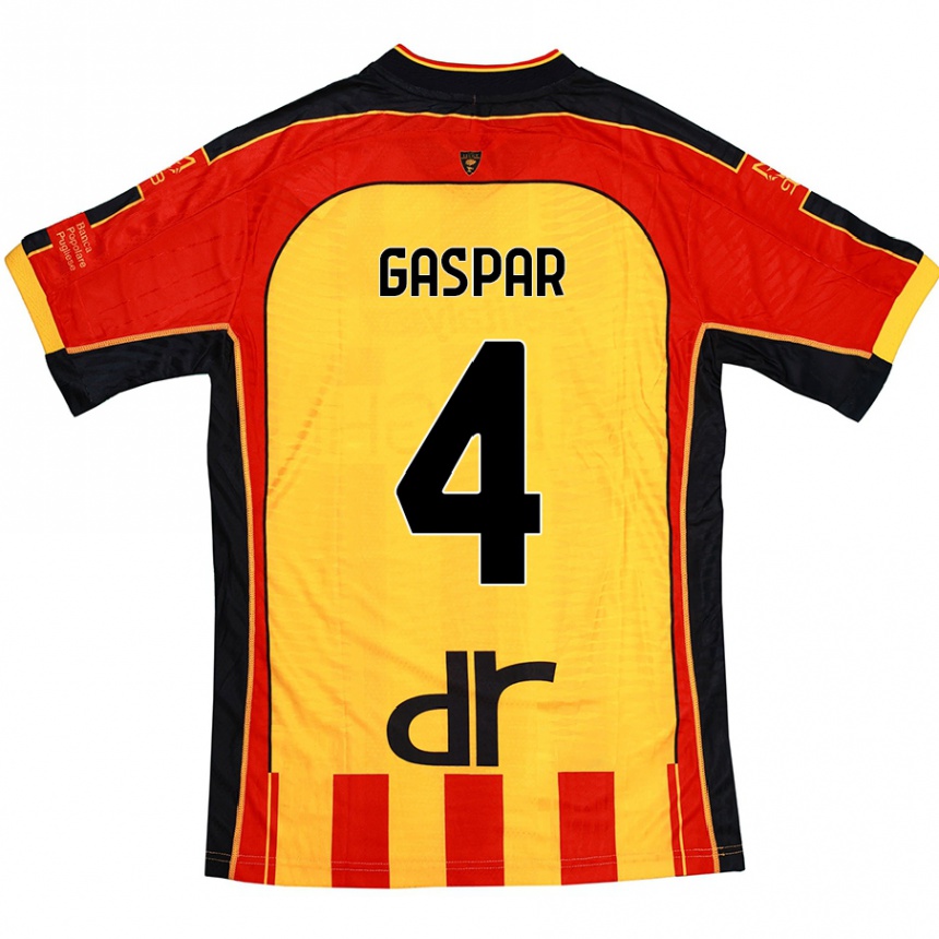 Kids Football Kialonda Gaspar #4 Yellow Red Home Jersey 2024/25 T-Shirt Uk