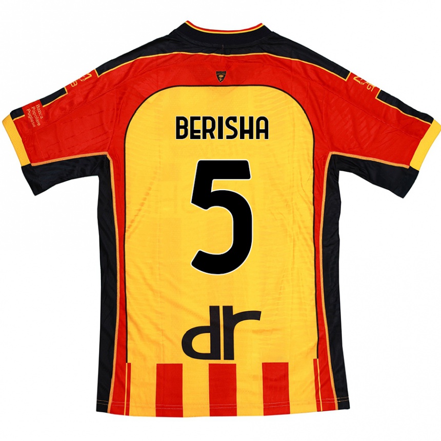 Kids Football Medon Berisha #5 Yellow Red Home Jersey 2024/25 T-Shirt Uk