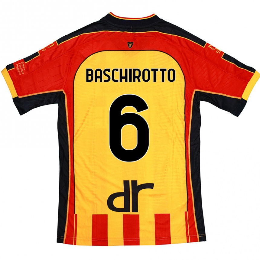 Kids Football Federico Baschirotto #6 Yellow Red Home Jersey 2024/25 T-Shirt Uk