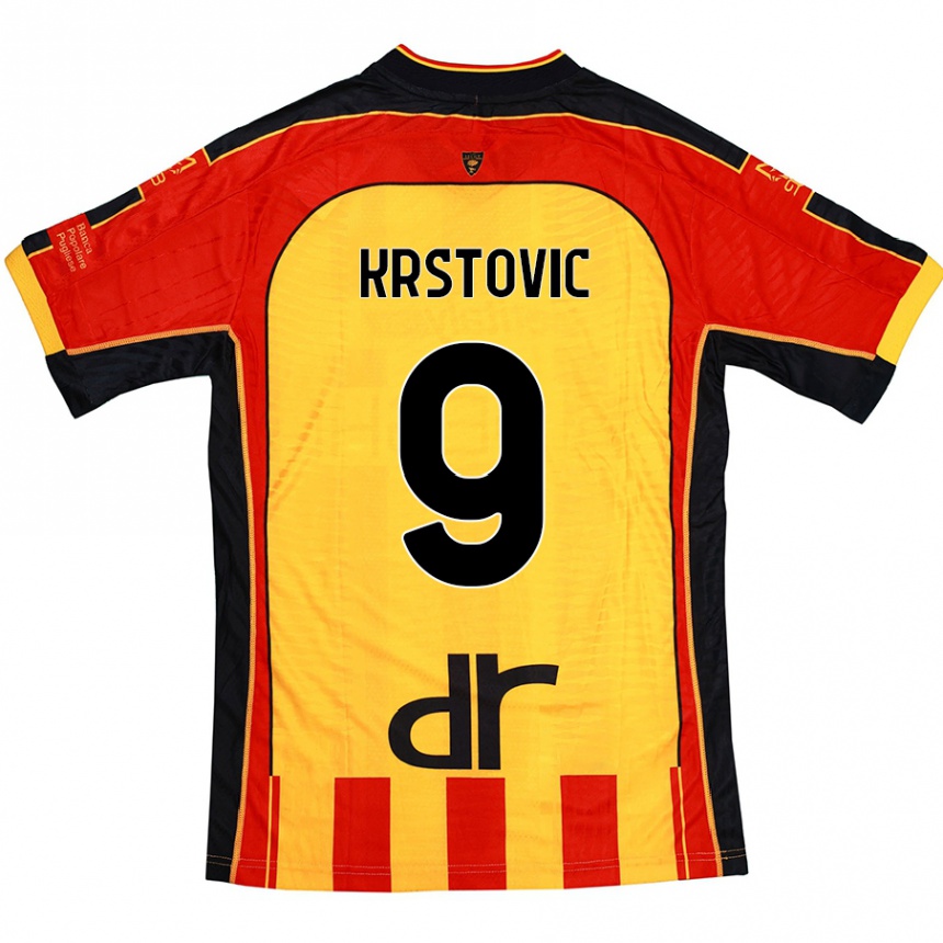 Kids Football Nikola Krstovic #9 Yellow Red Home Jersey 2024/25 T-Shirt Uk