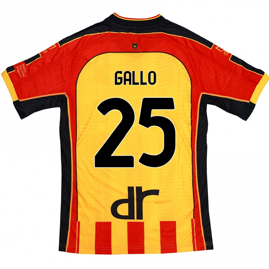 Kids Football Antonino Gallo #25 Yellow Red Home Jersey 2024/25 T-Shirt Uk