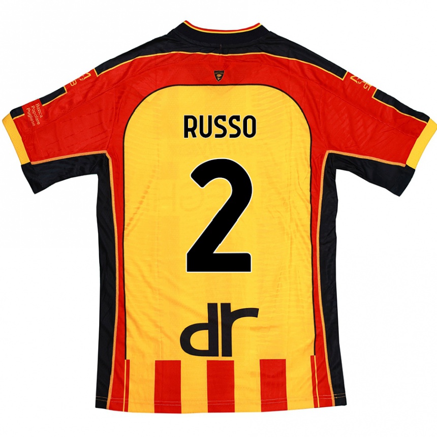 Kids Football Luca Russo #2 Yellow Red Home Jersey 2024/25 T-Shirt Uk