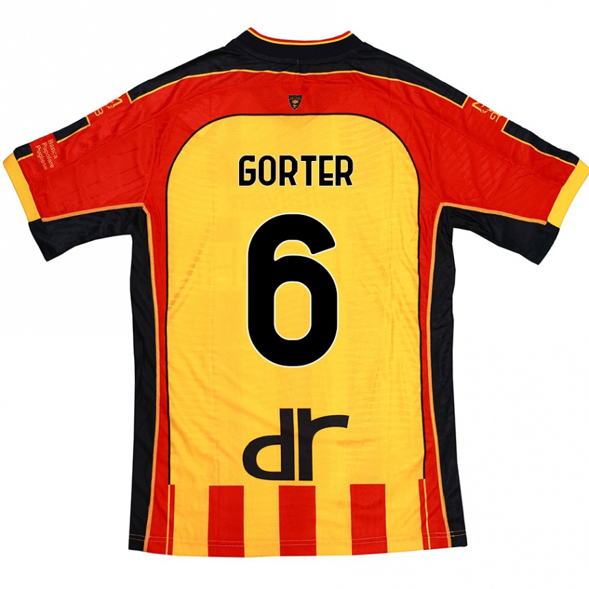 Kids Football Olaf Gorter #6 Yellow Red Home Jersey 2024/25 T-Shirt Uk