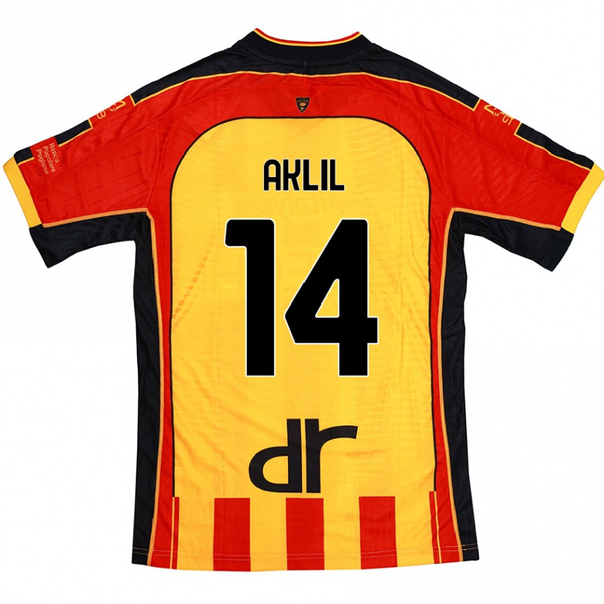 Kids Football Lino Aklil #14 Yellow Red Home Jersey 2024/25 T-Shirt Uk