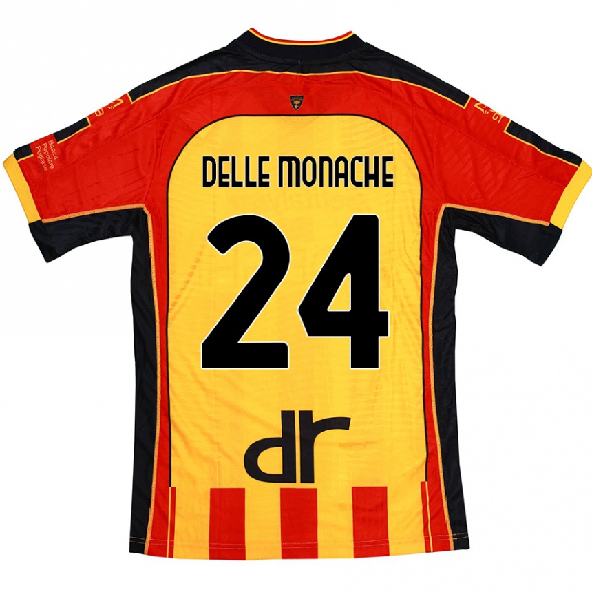 Kids Football Marco Delle Monache #24 Yellow Red Home Jersey 2024/25 T-Shirt Uk