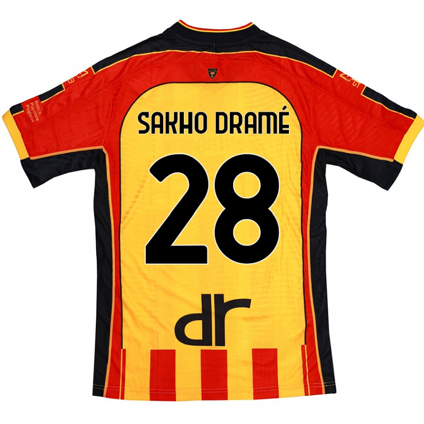 Kids Football Samba Sakho Dramé #28 Yellow Red Home Jersey 2024/25 T-Shirt Uk