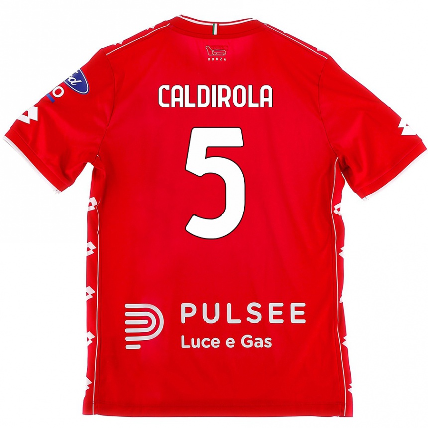 Kids Football Luca Caldirola #5 Red White Home Jersey 2024/25 T-Shirt Uk