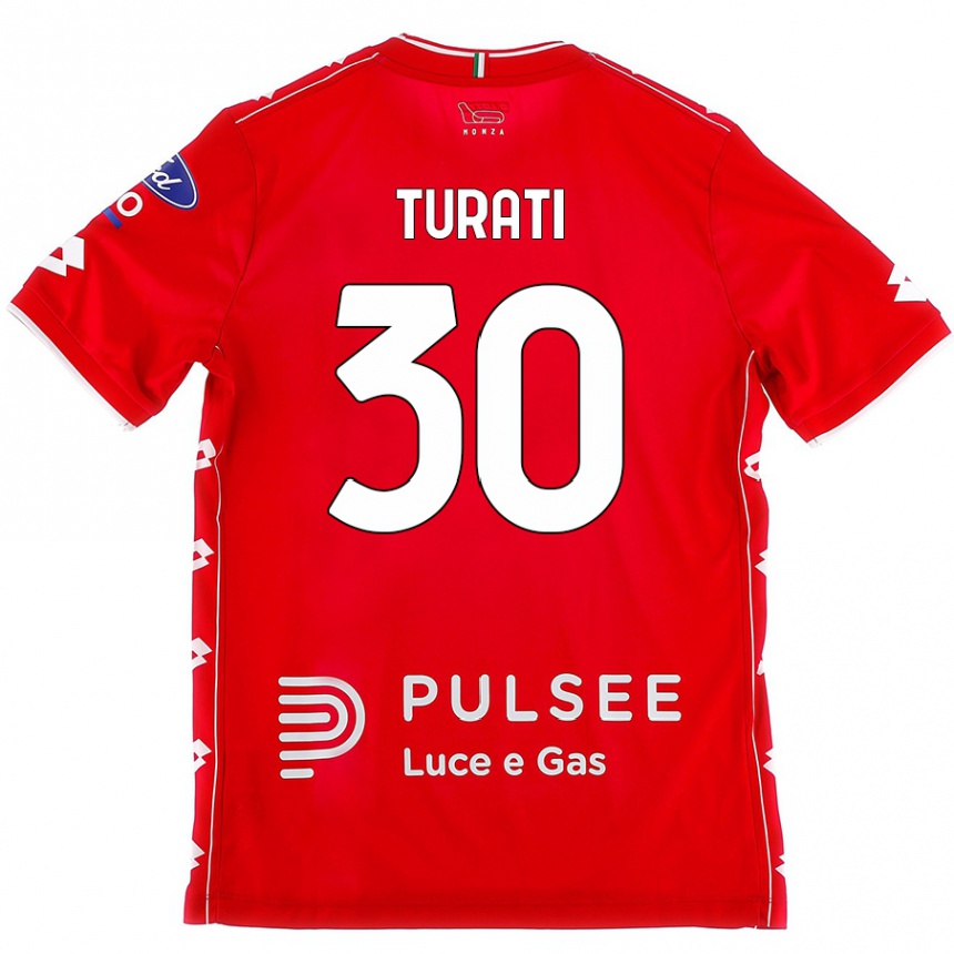 Kids Football Stefano Turati #30 Red White Home Jersey 2024/25 T-Shirt Uk