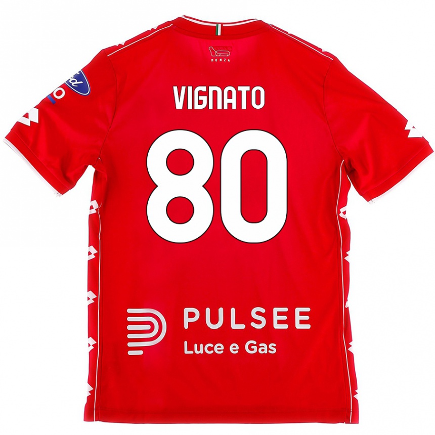 Kids Football Samuele Vignato #80 Red White Home Jersey 2024/25 T-Shirt Uk