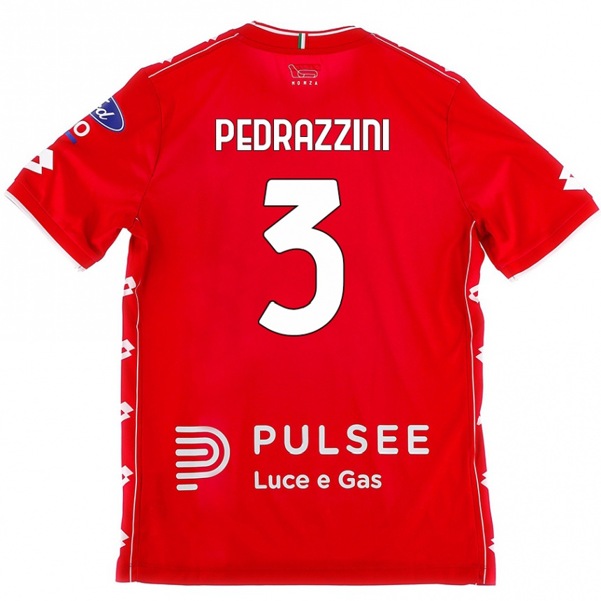 Kids Football Carlo Pedrazzini #3 Red White Home Jersey 2024/25 T-Shirt Uk