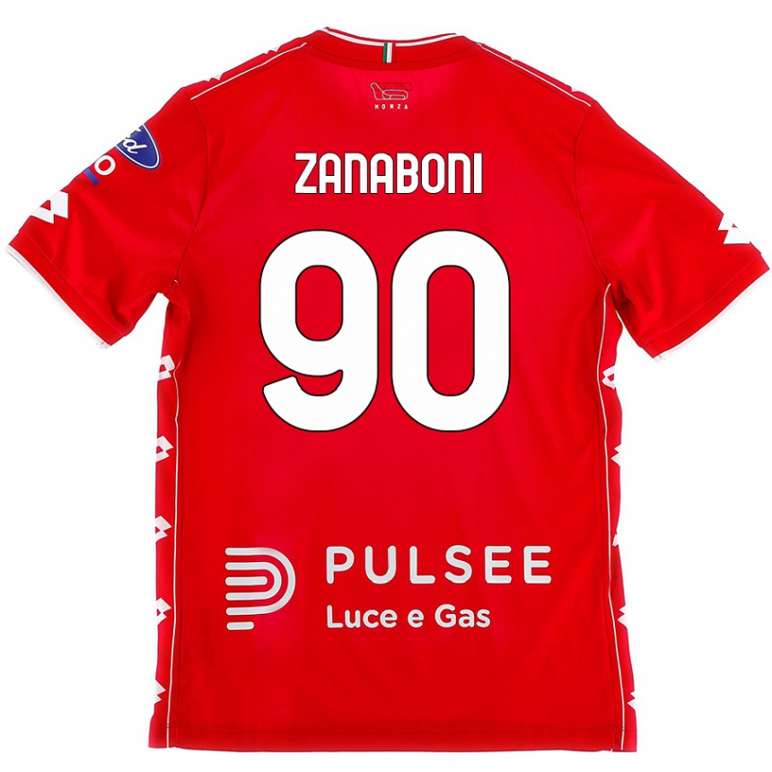 Kids Football Emanuele Zanaboni #90 Red White Home Jersey 2024/25 T-Shirt Uk