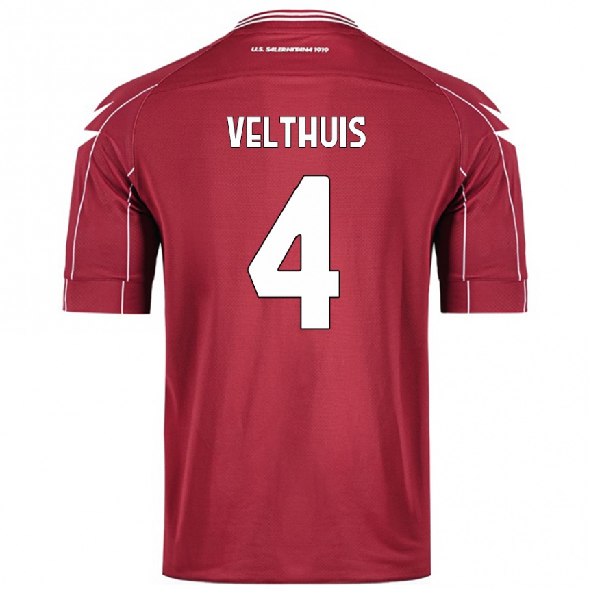 Kids Football Tijs Velthuis #4 Burgundy Home Jersey 2024/25 T-Shirt Uk