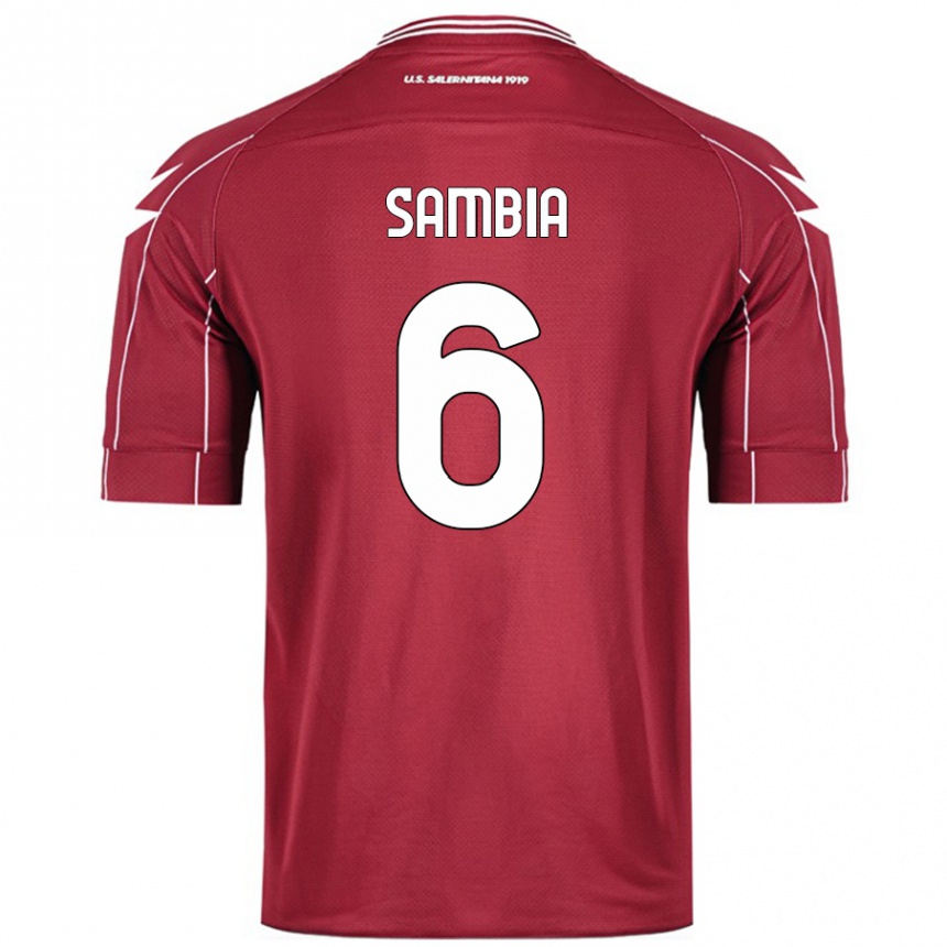 Kids Football Junior Sambia #6 Burgundy Home Jersey 2024/25 T-Shirt Uk