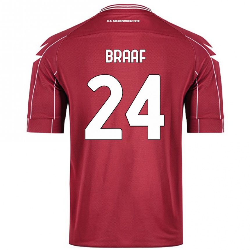 Kids Football Jayden Braaf #24 Burgundy Home Jersey 2024/25 T-Shirt Uk