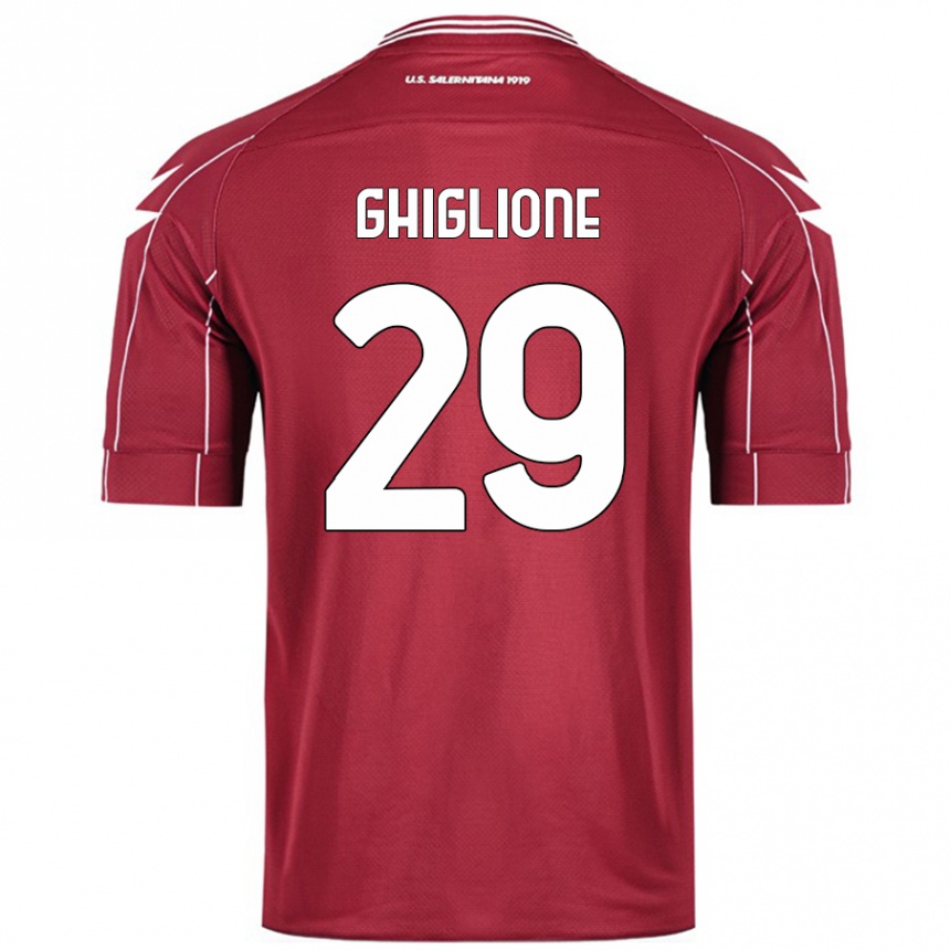 Kids Football Paolo Ghiglione #29 Burgundy Home Jersey 2024/25 T-Shirt Uk