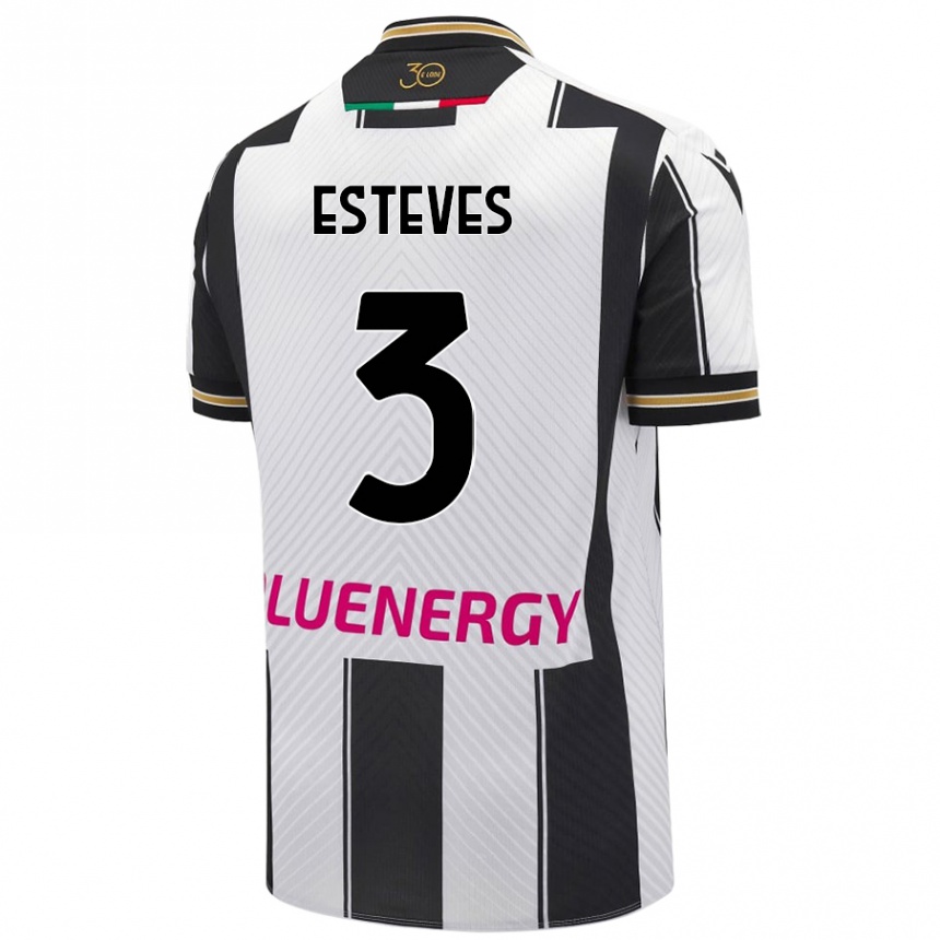 Kids Football Gonçalo Esteves #3 White Black Home Jersey 2024/25 T-Shirt Uk