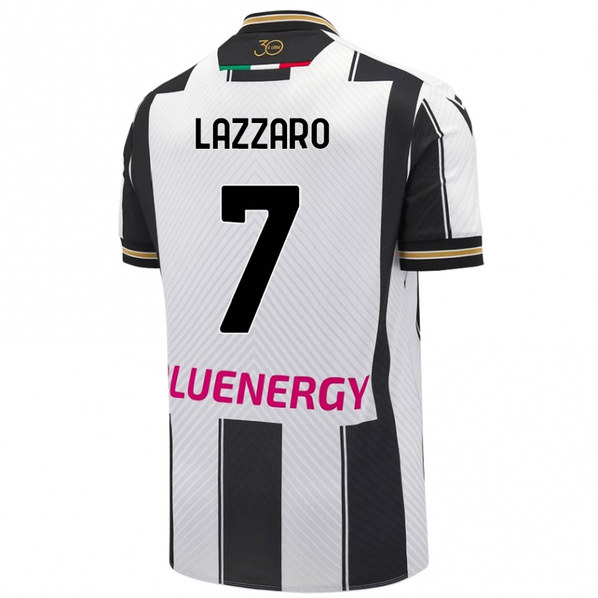 Kids Football Davide Lazzaro #7 White Black Home Jersey 2024/25 T-Shirt Uk