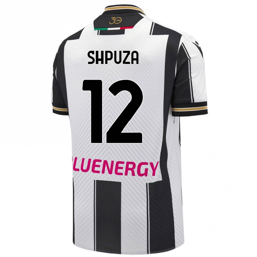 Kids Football Kleo Shpuza #12 White Black Home Jersey 2024/25 T-Shirt Uk